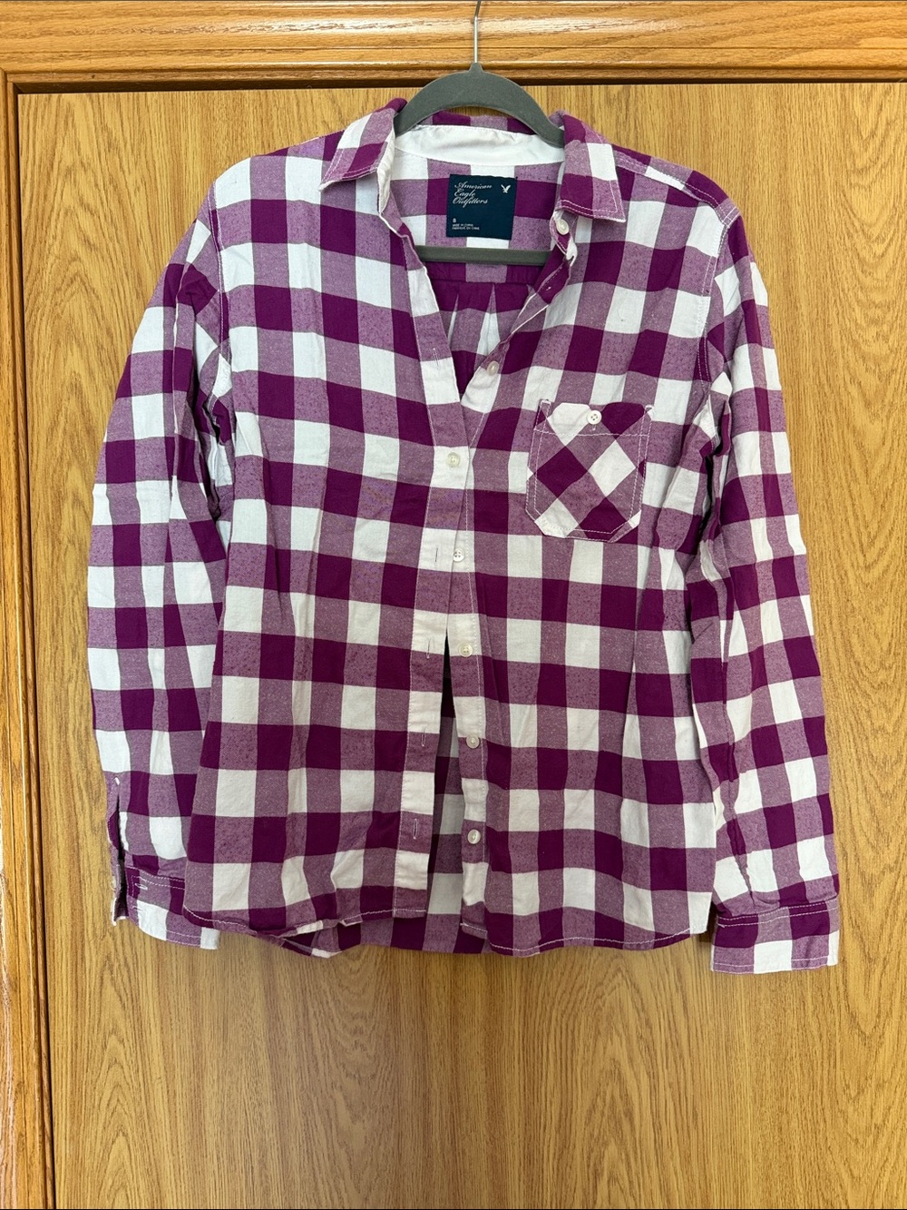 American Eagle Outfitters Purple and White Plaid Button-Down Shirt